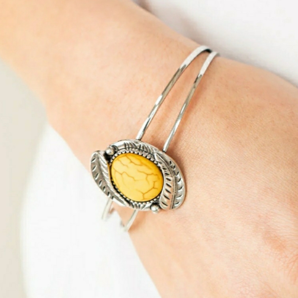 Silver and Yellow Stone Women's Bracelet